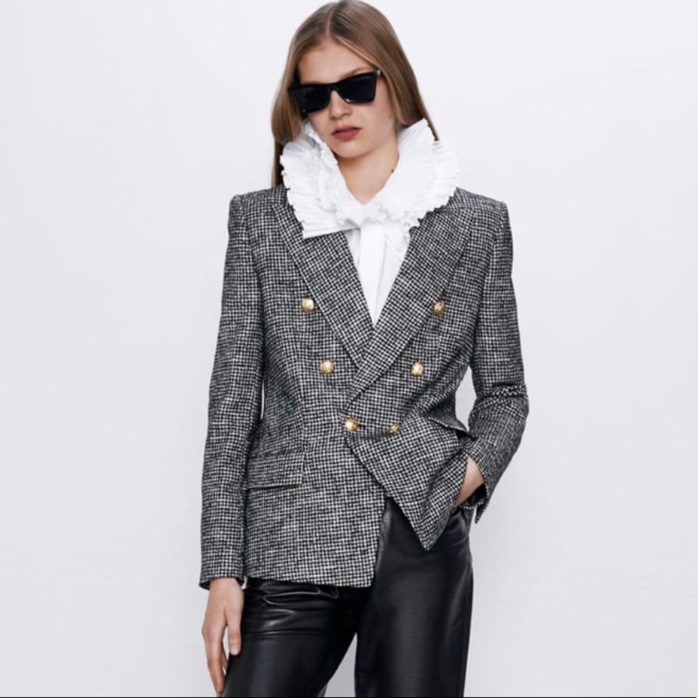 NWT Zara Double Breasted Houndstooth Blazer